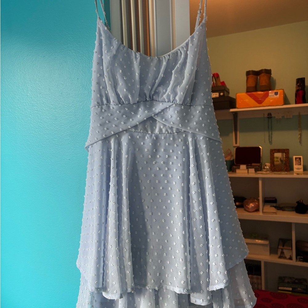 Light Blue Swiss Dot Spaghetti Strap Dress